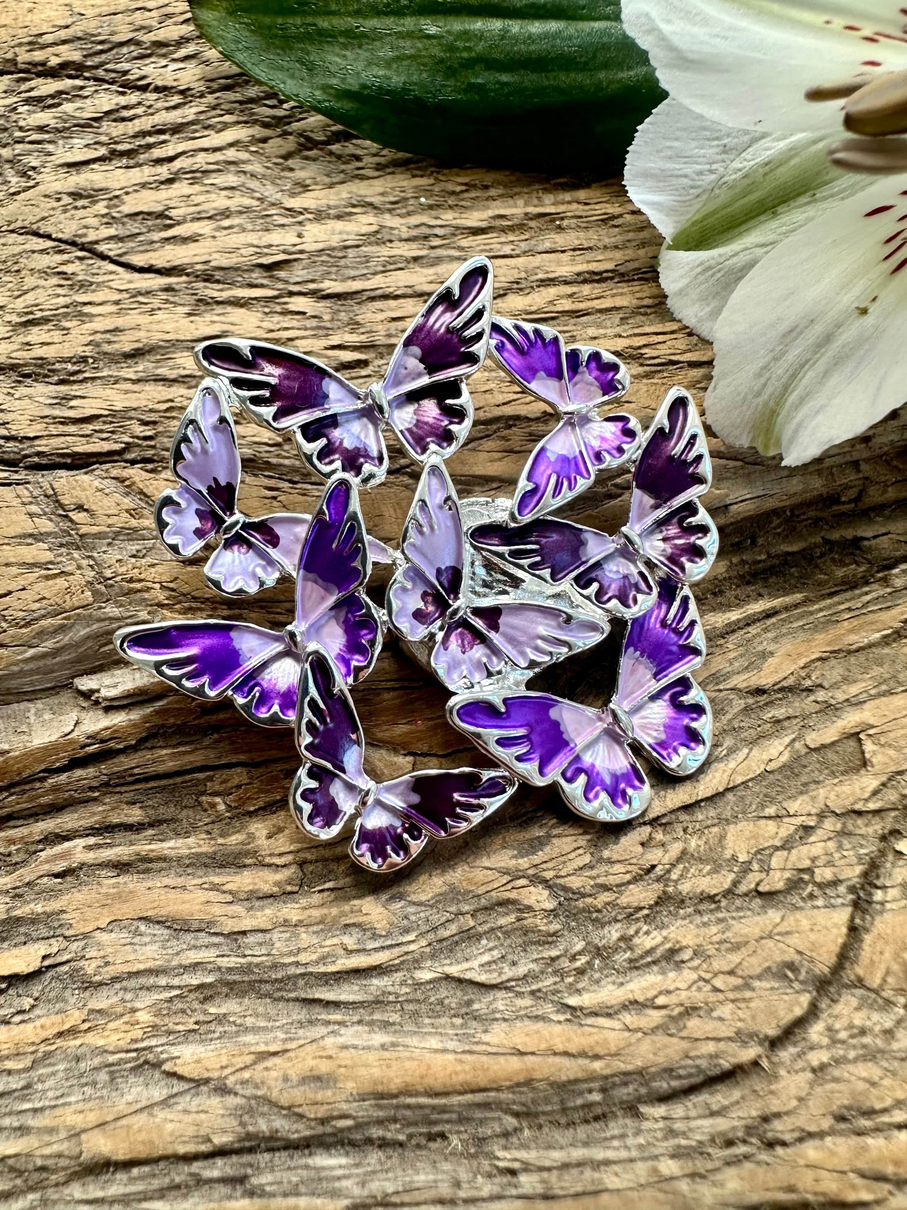 lusciousscarves Magnetic Brooch Purple Butterfly Design