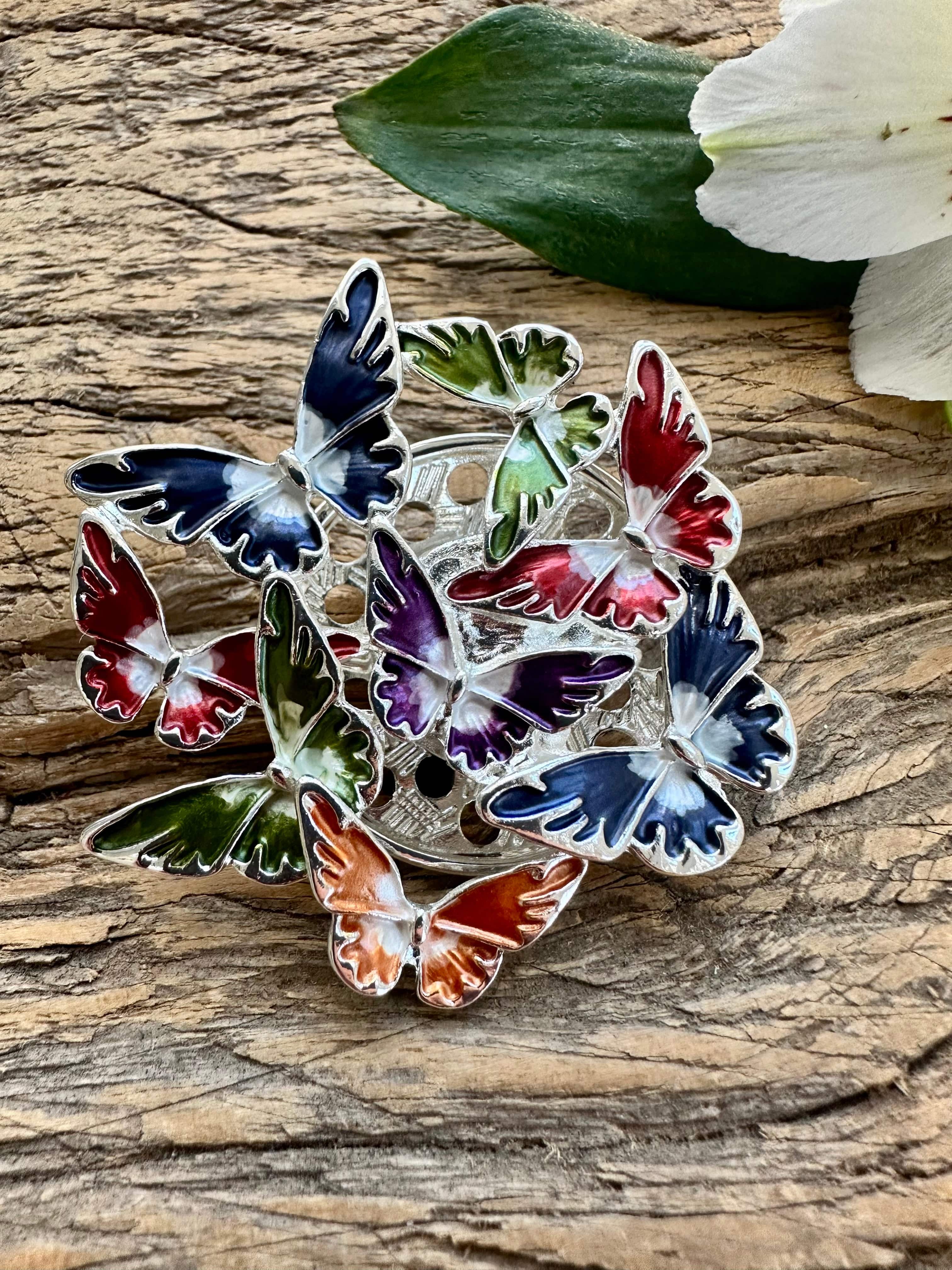 lusciousscarves Magnetic Brooch with Multi Coloured Butterflies Design
