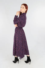 Load image into Gallery viewer, lusciousscarves Medium Navy Blue Purple Leopard Print Hanky Hem Shirt Dress.
