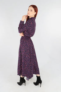 lusciousscarves Medium Navy Blue Purple Leopard Print Hanky Hem Shirt Dress.