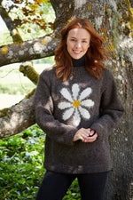 Load image into Gallery viewer, lusciousscarves Medium Pachamama Womens Daisy Sweater Brown Bark , Hand Knitted, Fair Trade
