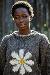 lusciousscarves Medium Pachamama Womens Daisy Sweater Brown Bark , Hand Knitted, Fair Trade