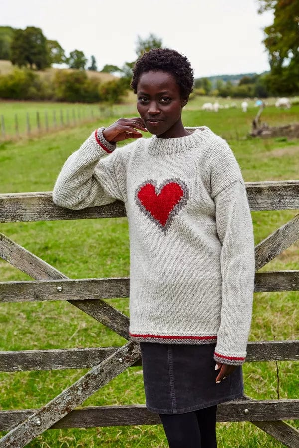 lusciousscarves Medium Pachamama Womens Oatmeal Heart Sweater Jumper, Hand Knitted, Fair Trade
