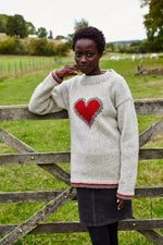 Load image into Gallery viewer, lusciousscarves Medium Pachamama Womens Oatmeal Heart Sweater Jumper, Hand Knitted, Fair Trade

