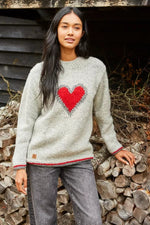 Load image into Gallery viewer, lusciousscarves Medium Pachamama Womens Oatmeal Heart Sweater Jumper, Hand Knitted, Fair Trade
