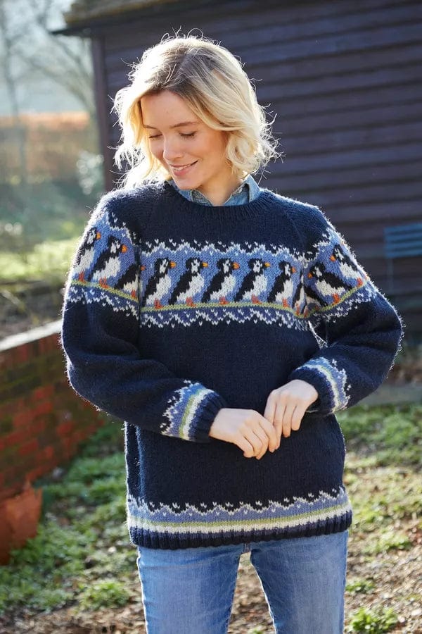 lusciousscarves Medium Pachamama Womens Puffin Sweater, Hand Knitted, Fair Trade