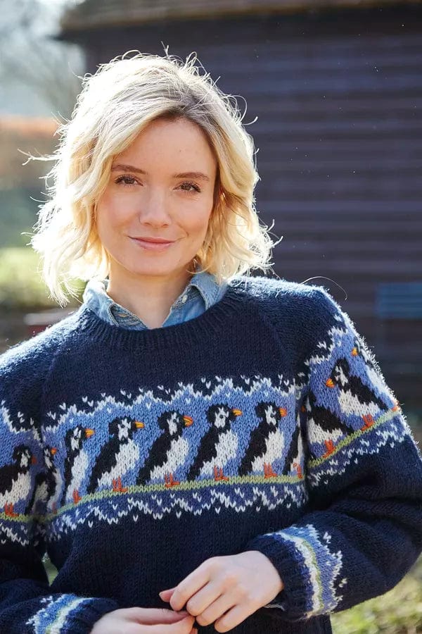 lusciousscarves Medium Pachamama Womens Puffin Sweater, Hand Knitted, Fair Trade