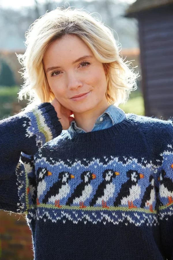 lusciousscarves Medium Pachamama Womens Puffin Sweater, Hand Knitted, Fair Trade