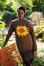 Load image into Gallery viewer, lusciousscarves Medium Pachamama Womens Sunflower Design Sweater Jumper, Hand Knitted, Fair Trade
