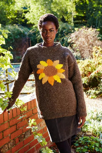 lusciousscarves Medium Pachamama Womens Sunflower Design Sweater Jumper, Hand Knitted, Fair Trade