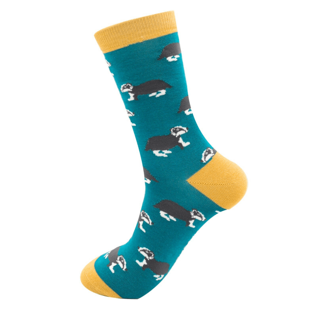 lusciousscarves Men's Bamboo Socks , Mr Heron, Badgers Design, Teal