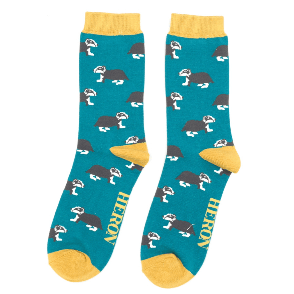 lusciousscarves Men's Bamboo Socks , Mr Heron, Badgers Design, Teal