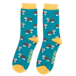 Load image into Gallery viewer, lusciousscarves Men&#39;s Bamboo Socks , Mr Heron, Badgers Design, Teal
