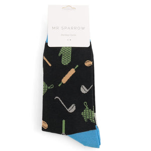 lusciousscarves Men's Bamboo Socks , Mr Sparrow Chef , Black