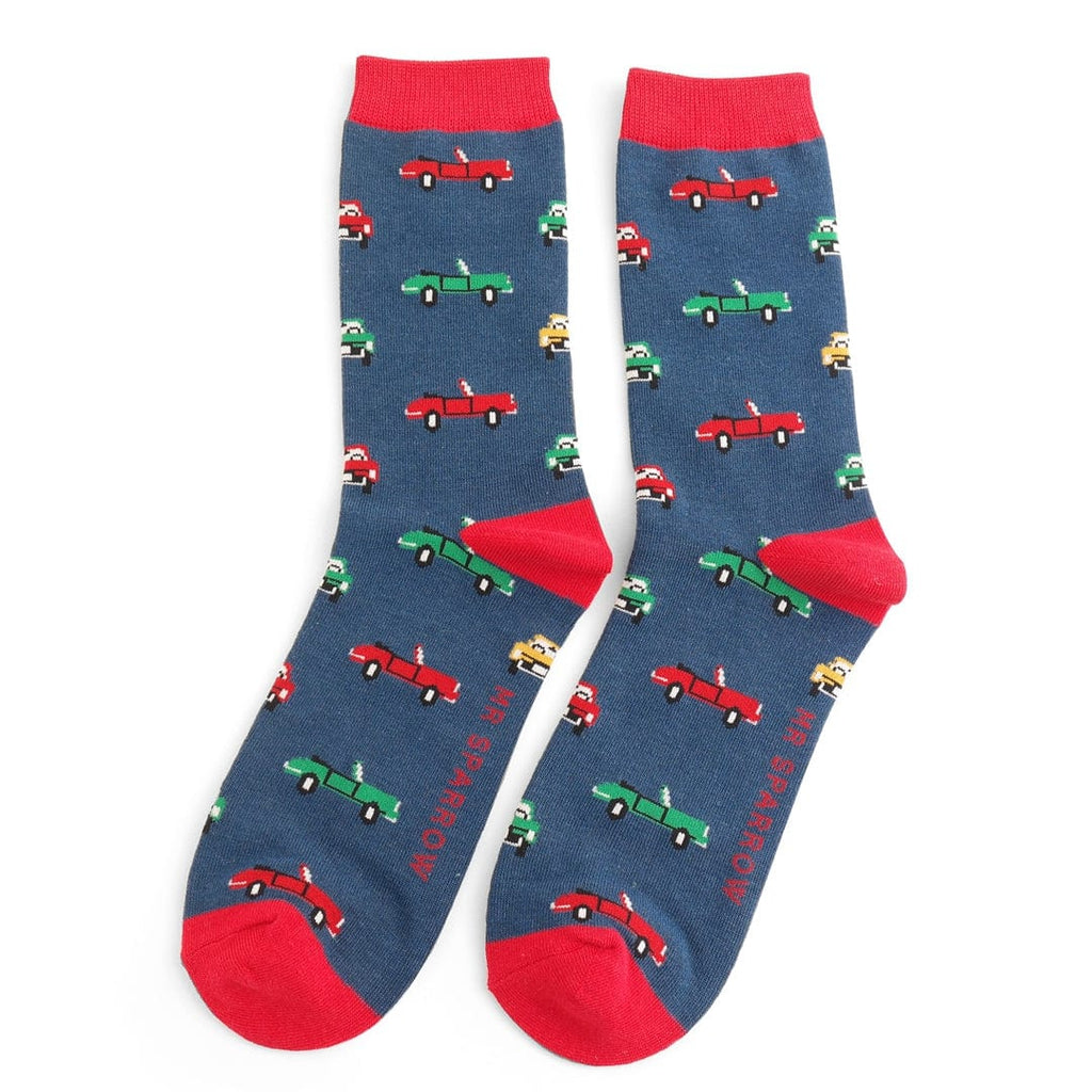 lusciousscarves Men's Bamboo Socks , Mr Sparrow Classic Cars , Navy