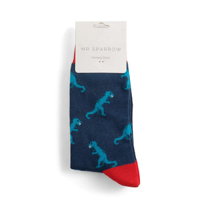 lusciousscarves Men's Bamboo Socks , Mr Sparrow Dinosaur's , Navy