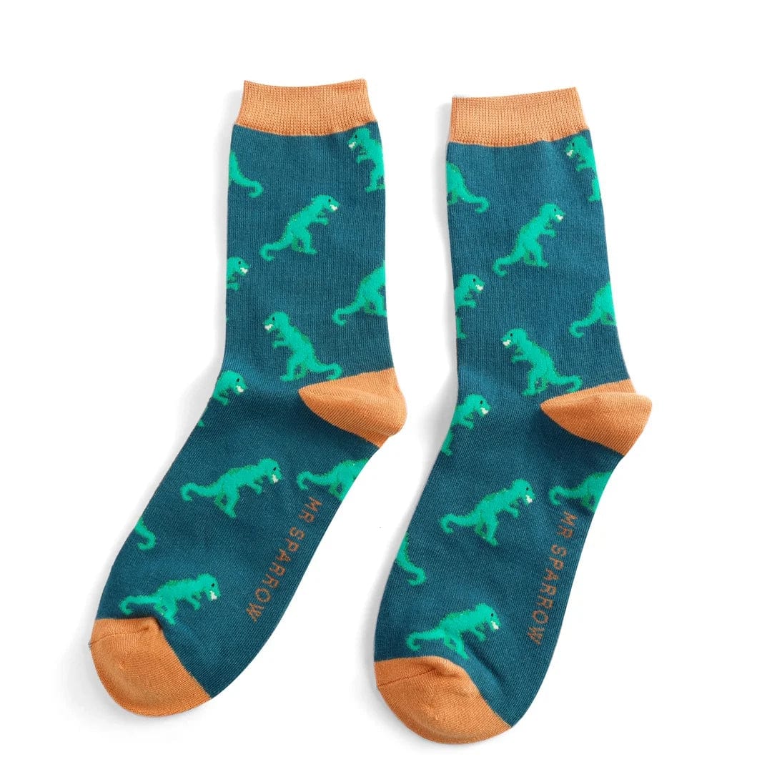 lusciousscarves Men's Bamboo Socks , Mr Sparrow Dinosaur's , Teal