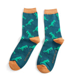 Load image into Gallery viewer, lusciousscarves Men&#39;s Bamboo Socks , Mr Sparrow Dinosaur&#39;s , Teal
