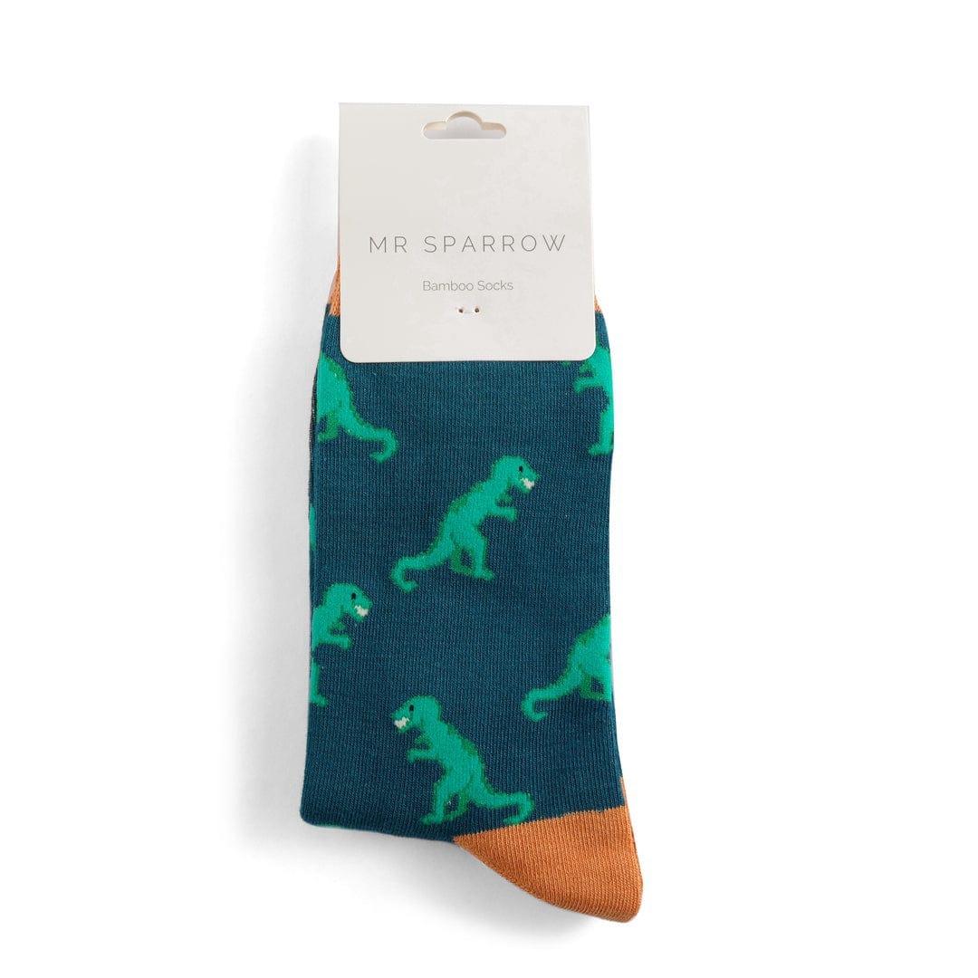 lusciousscarves Men's Bamboo Socks , Mr Sparrow Dinosaur's , Teal