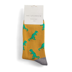 lusciousscarves Men's Bamboo Socks , Mr Sparrow Dinosaur's , Yellow