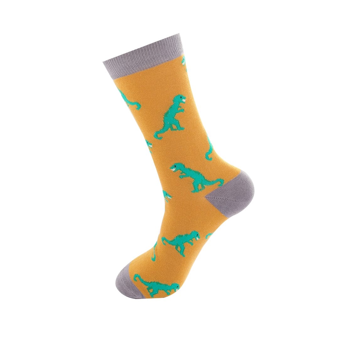 lusciousscarves Men's Bamboo Socks , Mr Sparrow Dinosaur's , Yellow