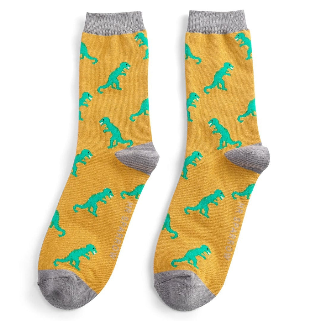 lusciousscarves Men's Bamboo Socks , Mr Sparrow Dinosaur's , Yellow