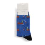 Load image into Gallery viewer, lusciousscarves Men&#39;s Bamboo Socks , Mr Sparrow Gone Fishing Design , Blue
