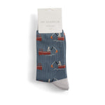 Load image into Gallery viewer, lusciousscarves Men&#39;s Bamboo Socks , Mr Sparrow Gone Fishing Design , Denim Blue
