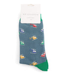 Load image into Gallery viewer, lusciousscarves Men&#39;s Bamboo Socks , Mr Sparrow Helicopter , Denim
