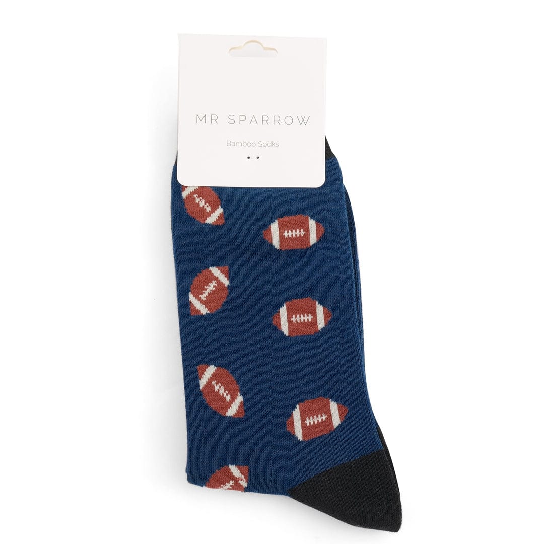 lusciousscarves Men's Bamboo Socks , Mr Sparrow Rugby Balls , Navy