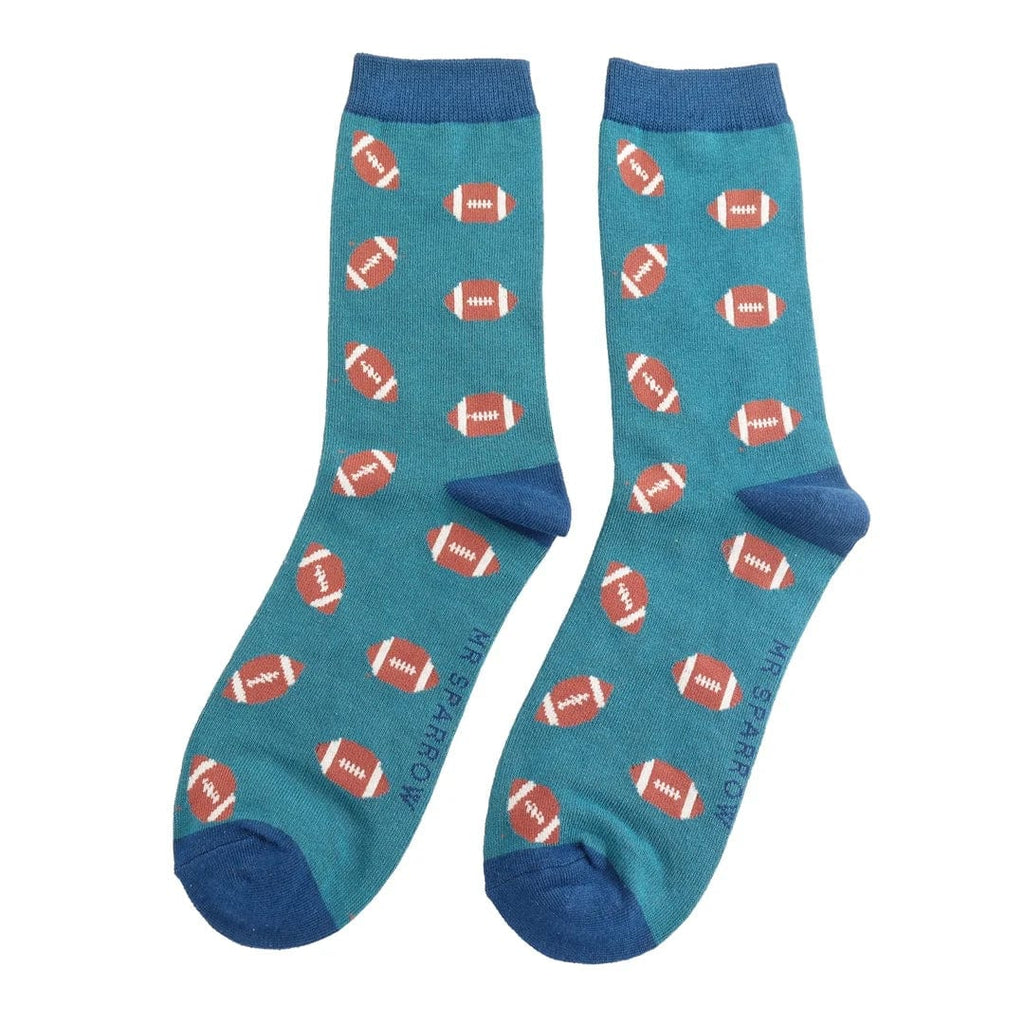 lusciousscarves Men's Bamboo Socks , Mr Sparrow Rugby Balls , Teal