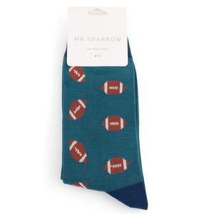 lusciousscarves Men's Bamboo Socks , Mr Sparrow Rugby Balls , Teal