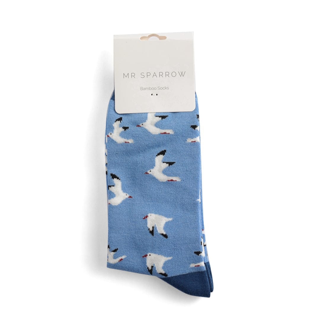 lusciousscarves Men's Bamboo Socks , Mr Sparrow Seagull's Design , Sky Blue
