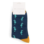 Load image into Gallery viewer, lusciousscarves Men&#39;s Bamboo Socks , Mr Sparrow Seahorses , Navy
