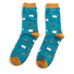 Load image into Gallery viewer, lusciousscarves Men&#39;s Bamboo Socks , Mr Sparrow Sheep Family , Teal
