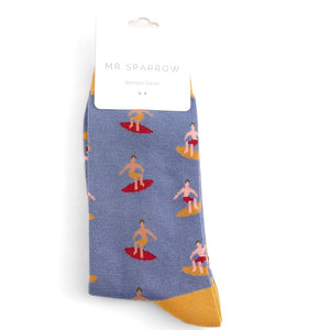 lusciousscarves Men's Bamboo Socks , Mr Sparrow Surfer's , Denim Blue
