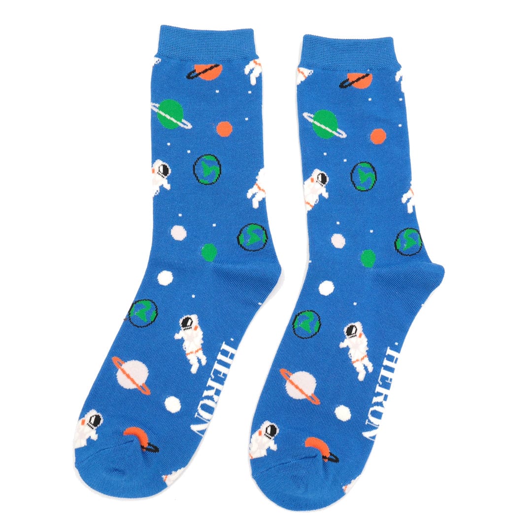 lusciousscarves Men's Blue Astronauts and Space Bamboo Socks, Mr Heron