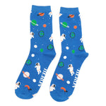 Load image into Gallery viewer, lusciousscarves Men&#39;s Blue Astronauts and Space Bamboo Socks, Mr Heron
