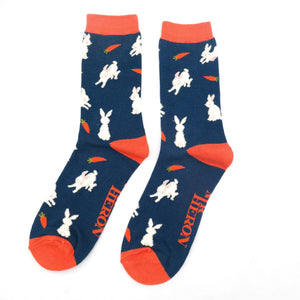 lusciousscarves Men's Bunny Rabbits and Carrots Bamboo Socks, Mr Heron ,Navy