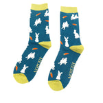 Load image into Gallery viewer, lusciousscarves Men&#39;s Bunny Rabbits and Carrots Bamboo Socks, Mr Heron ,Teal Blue
