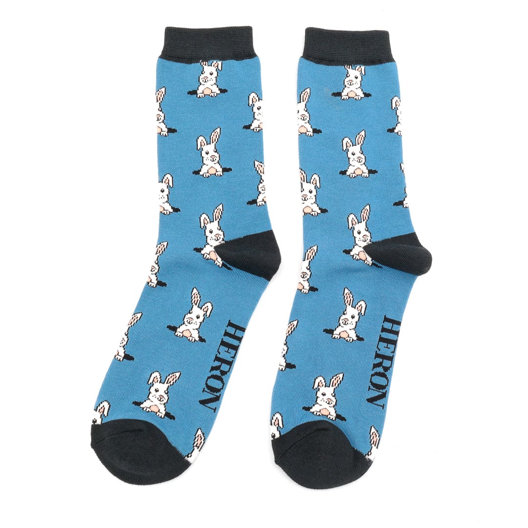 lusciousscarves Men's Bunny Rabbits Bamboo Socks, Mr Heron ,Blue