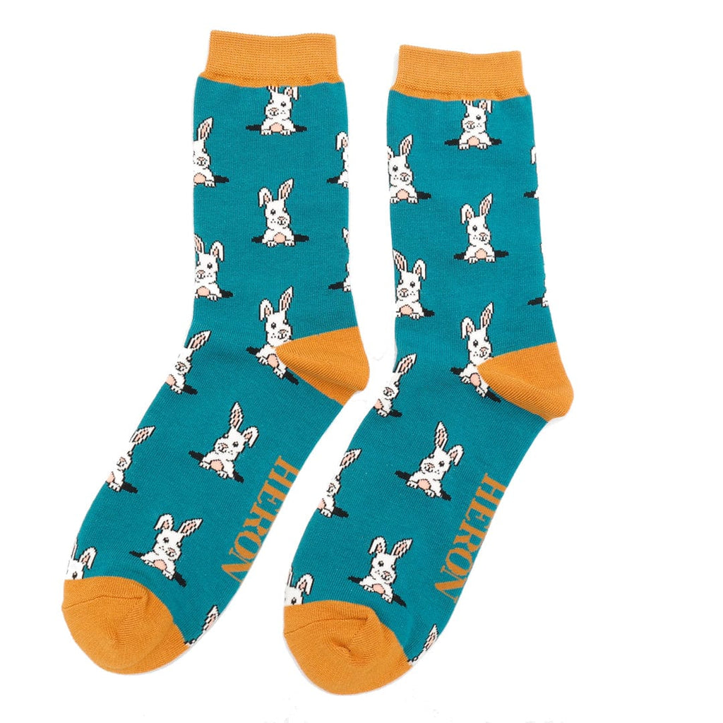 lusciousscarves Men's Bunny Rabbits Bamboo Socks, Mr Heron ,Teal