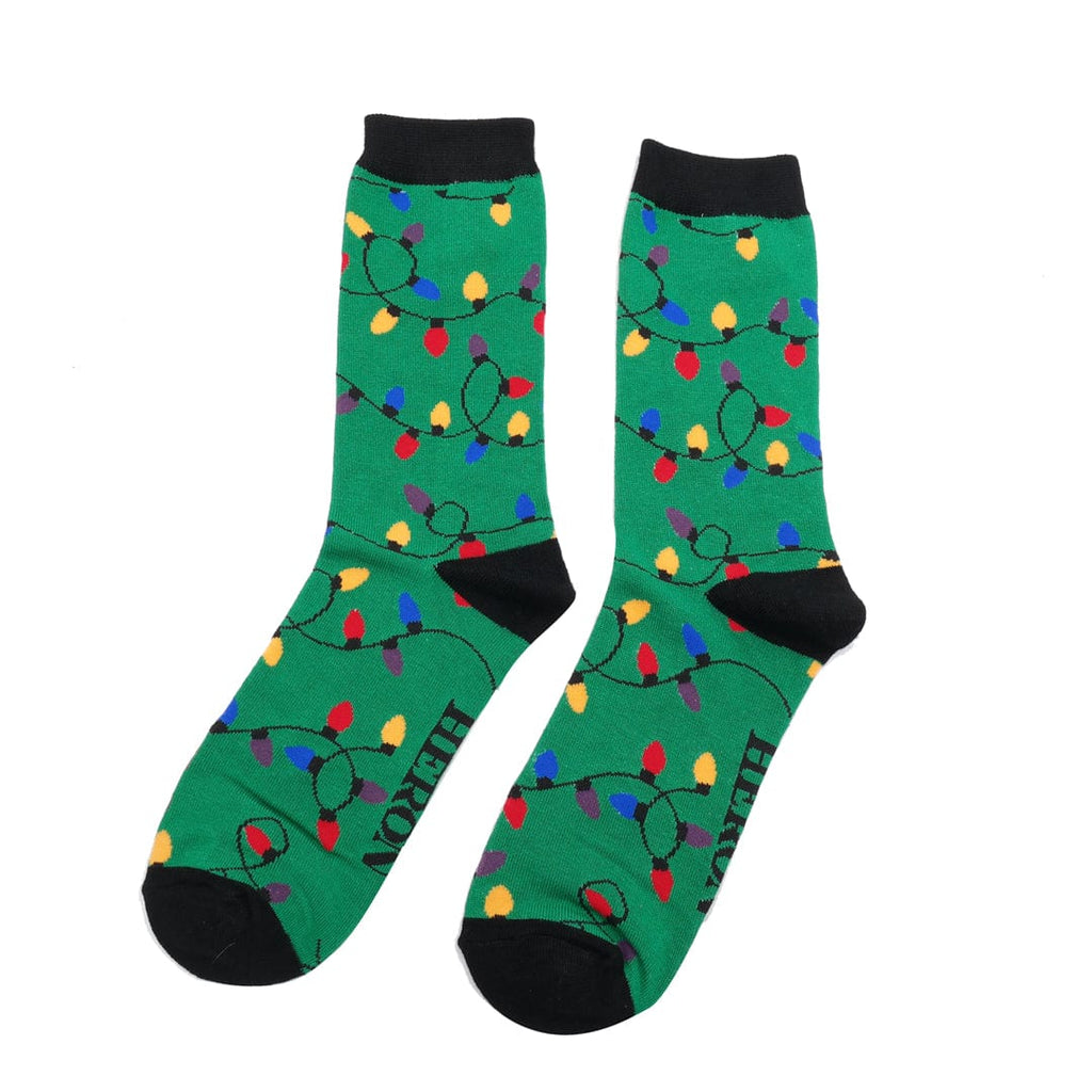 lusciousscarves Men's Christmas Lights Design Bamboo Socks Green
