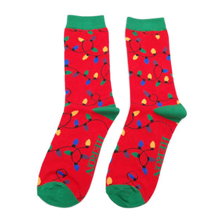 lusciousscarves Men's Christmas Lights Design Bamboo Socks Red