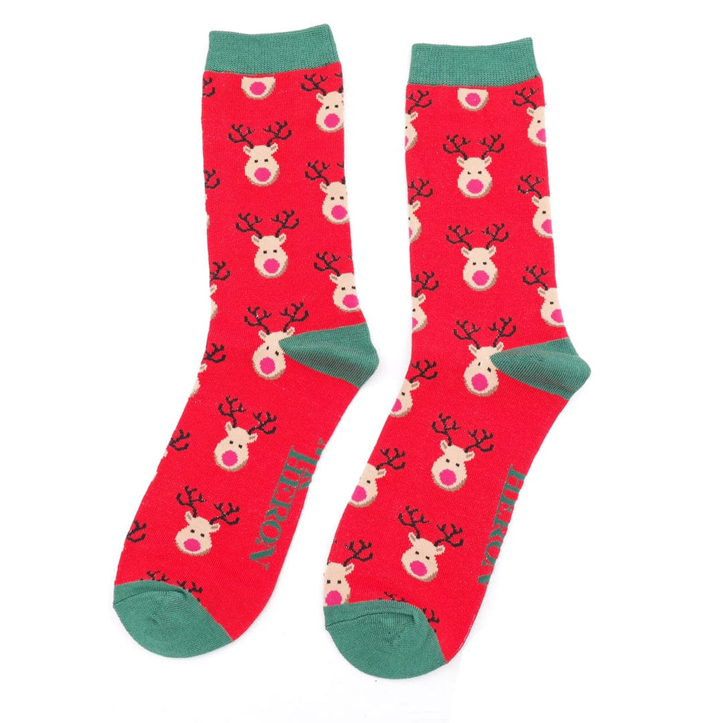 lusciousscarves Men's Christmas Rudolph Bamboo Socks Red