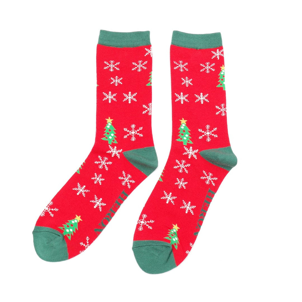 lusciousscarves Men's Christmas Tree Design Bamboo Socks Red