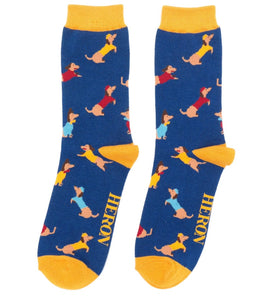 lusciousscarves Men's Dachshund Bamboo Socks, Mr Heron, Navy