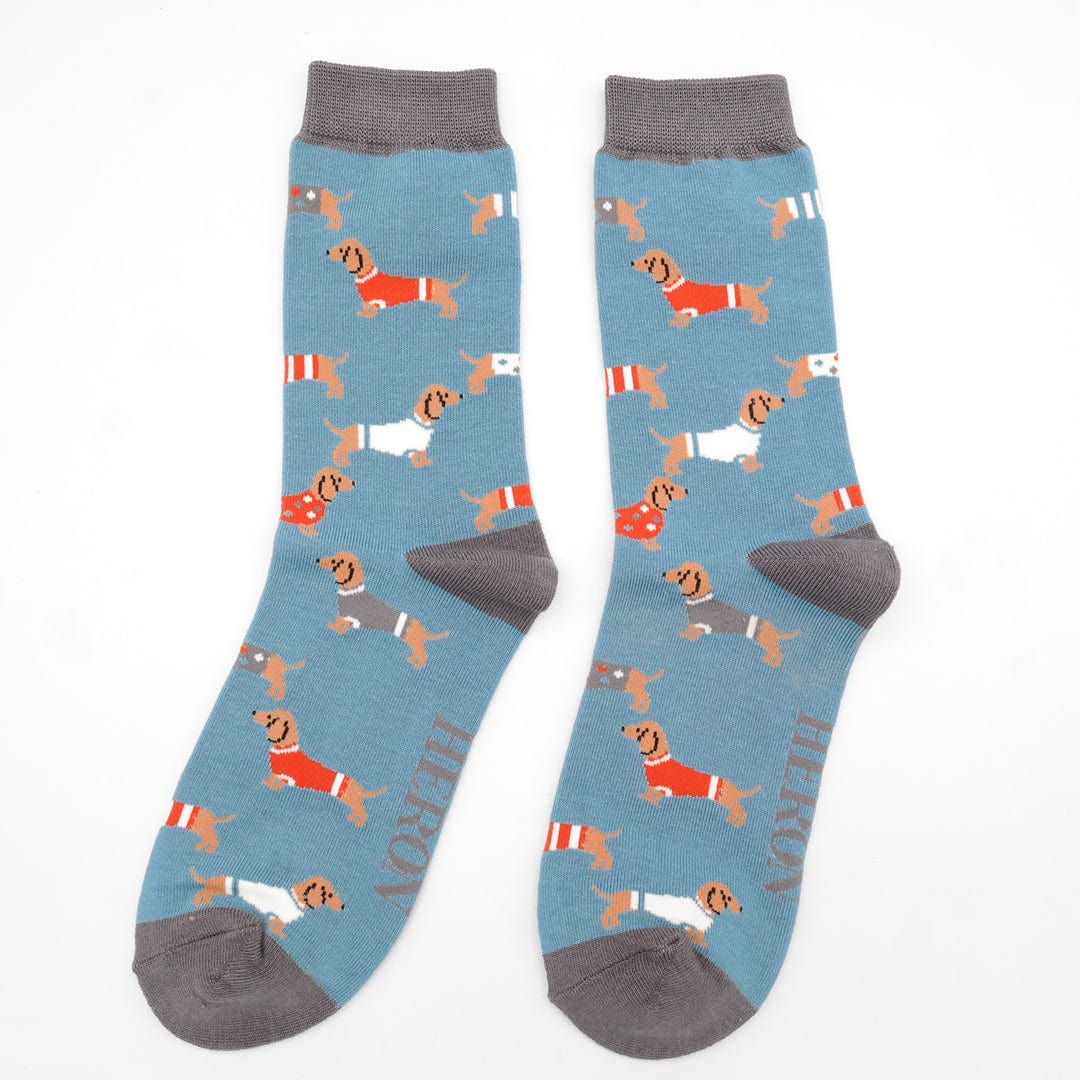 lusciousscarves Men's Dachshund in Jumpers Bamboo Socks, Mr Heron , Blue