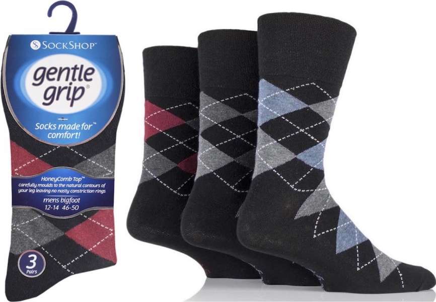 lusciousscarves Men's Gentle Grip BIG FOOT Non Binding Honey Comb Soft Top Socks UK 12-14 by Sock Shop - 6632-39