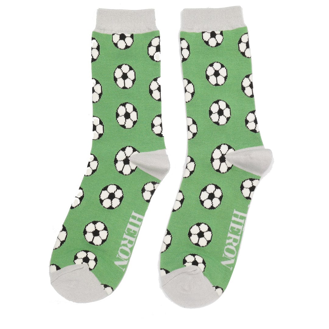 lusciousscarves Men's Green Bamboo Socks with Footballs Design, Mr Heron